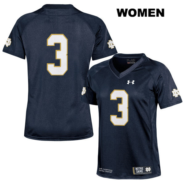 Women's NCAA Notre Dame Fighting Irish #3 Avery Davis Stitched College Under Armour Authentic Navy No Name Football Jersey YJ10T70BG